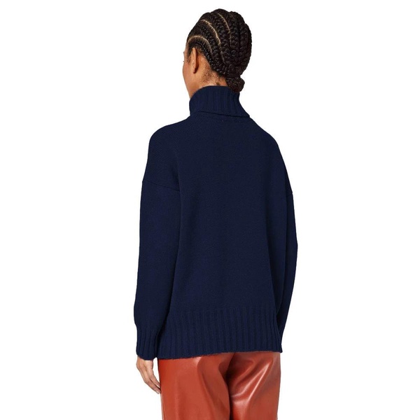 Blue Cashmere Rollneck Sweater with Ribbed Embroidery