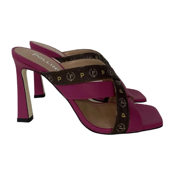 Fuchsia Sandals with Brown Straps and Heritage Print - Size 39