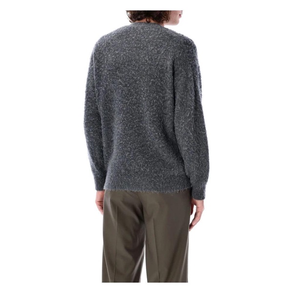 Gray Knit Cardigan Brushed Wool Cashmere Silk