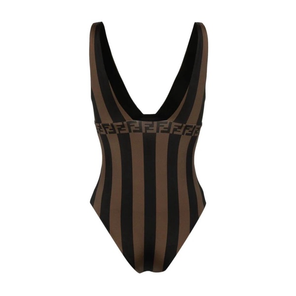 Brown Striped One-Piece Swimsuit