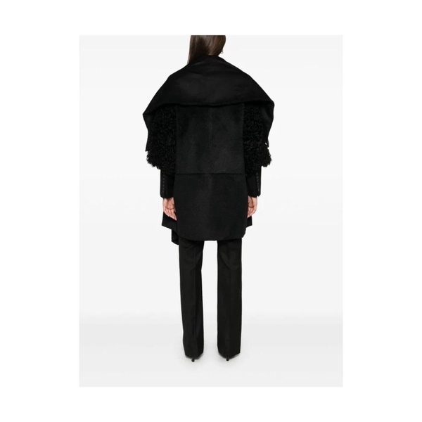 Black Shearling Coat with Short Sleeves