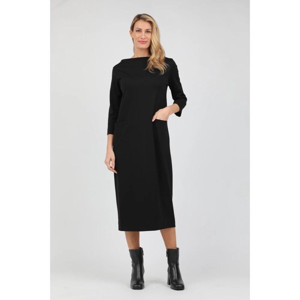 Long Boatneck Dress with Three-Quarter Sleeves