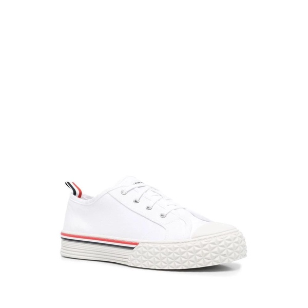 White Stripe-Trim Lace-Up Sneakers