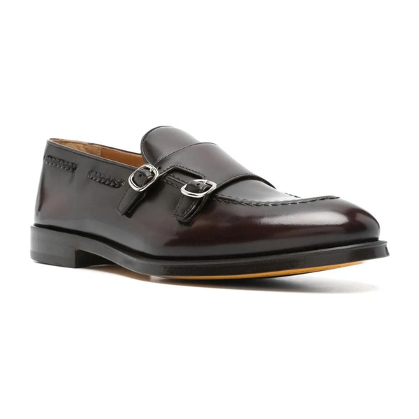 Brown Leather Double-Buckle Loafers