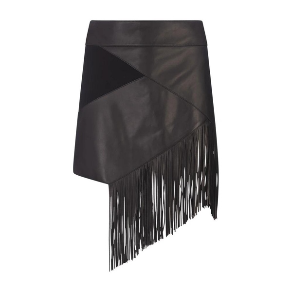 Black Leather Mini Skirt with Fringes