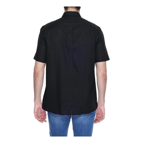 Black Linen Short-Sleeve Shirt