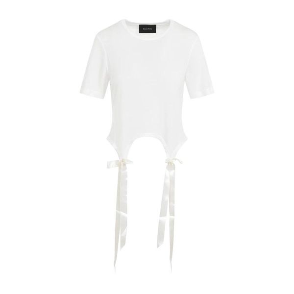 White T-Shirt with Satin Bow Accents