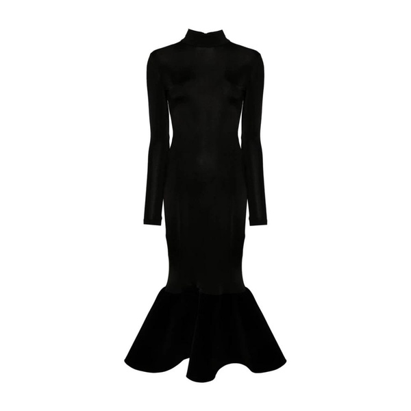 Black Mermaid Silhouette Dress with Velvet Trim