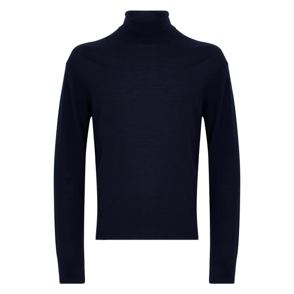 Blue Sweater High Neck Wool Cashmere