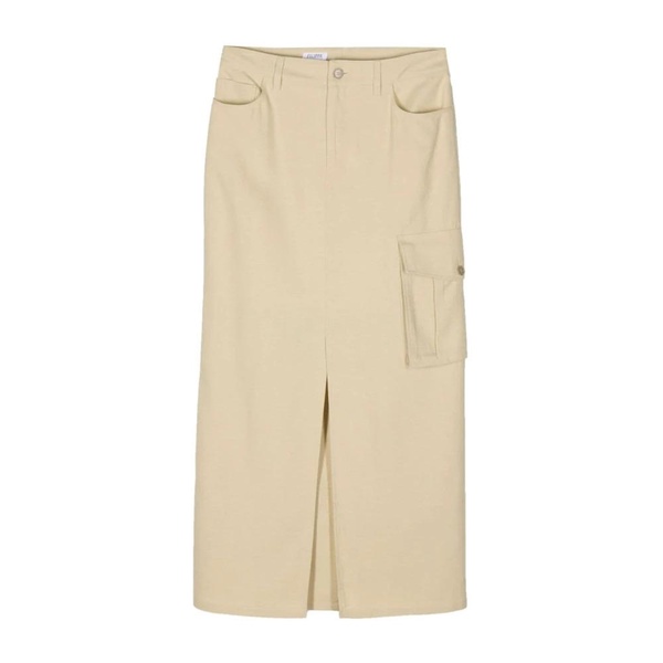 Beige Crepe Cargo Skirt