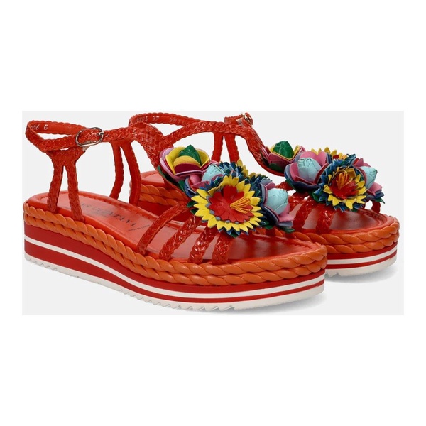 Hand-woven Leather Platform Sandals with Flower Decoration