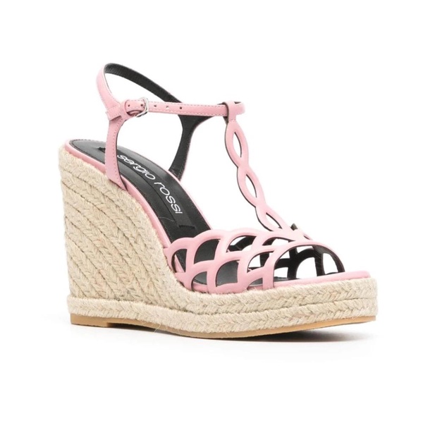 Pink Leather Wedge Sandal