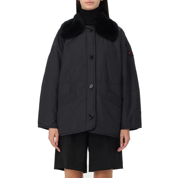 Black Technical Fabric Coat with Gursky Fur Collar