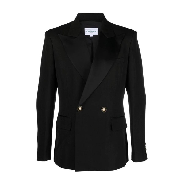 Black Silk Blend Double-Breasted Tuxedo Blazer