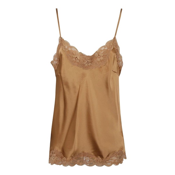 Brown Silk Lace Trim Top