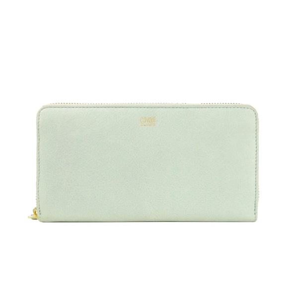 Cavalli Class Grey & Light Blue Calf Leather Zip Closure Wallet