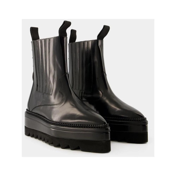 Black Leather Chelsea Boots for Women