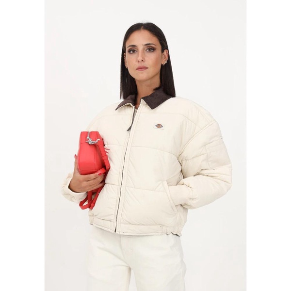 Cream Bomber Jacket with Ribbed Collar