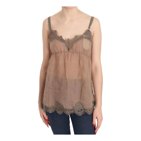 Brown Lace Plunging Top Blouse