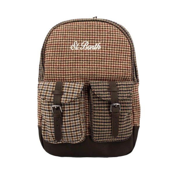 Wool-Effect Plaid Backpack with Prince of Wales Pattern