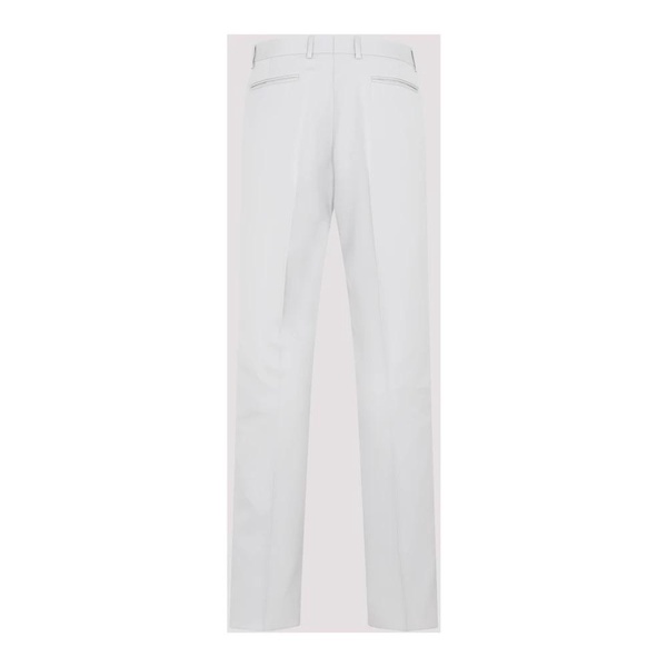 DIOR HOMME Men's Pearl-Colored Wool Cavalry Pants with Pleated Detailing