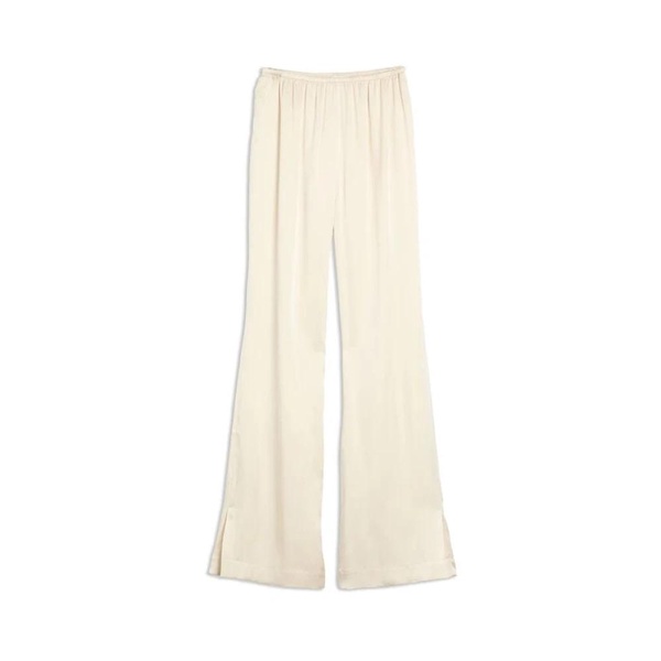 Beige Silk Aden Pants with Satin Finish