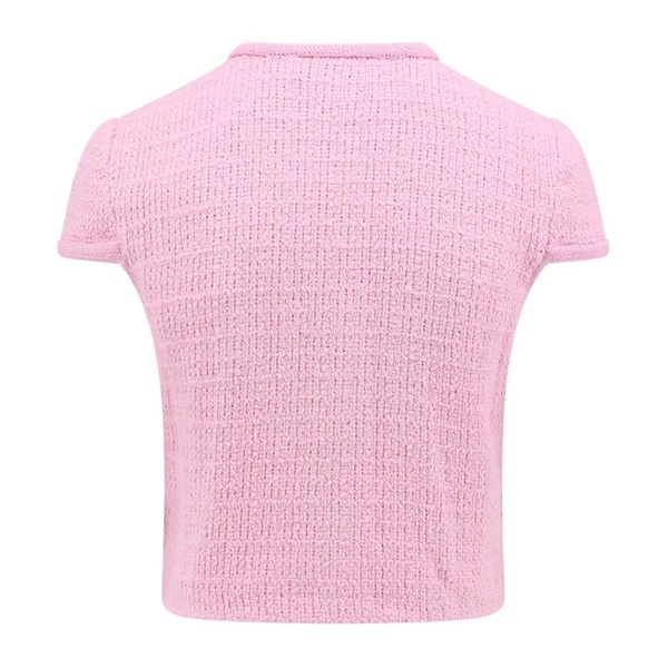 Pink Crew-Neck Topwear with Snap Buttons