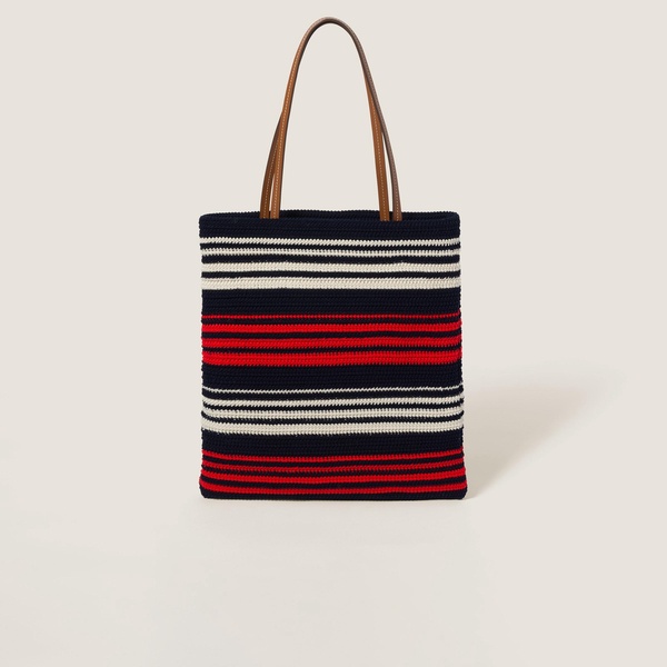 striped crochet-knit tote bag