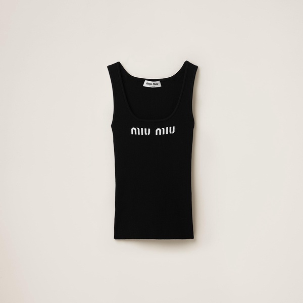 logo-knit ribbed tank top