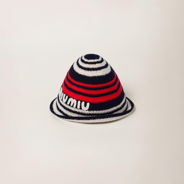 logo-embroidered crochet bucket hat