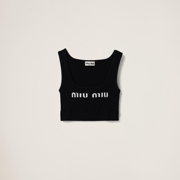 cropped logo-knit tank top