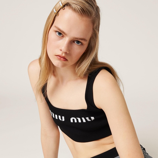 cropped logo-knit tank top