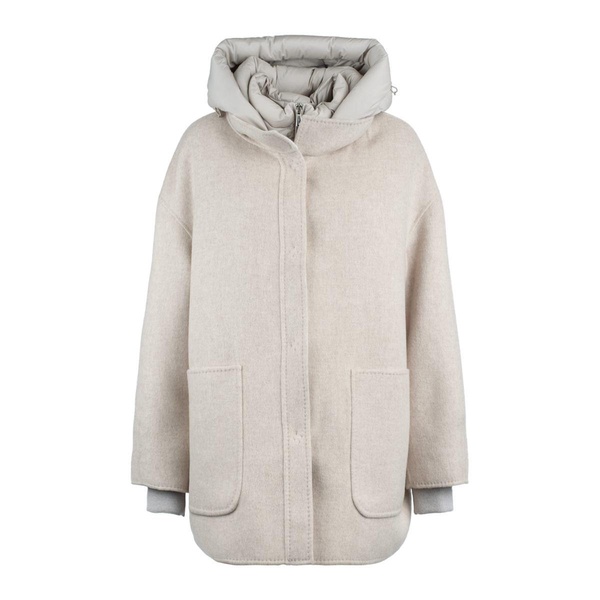 Moorer Reversible Sandy Wool Parka Paired With Down Jacket in Beige