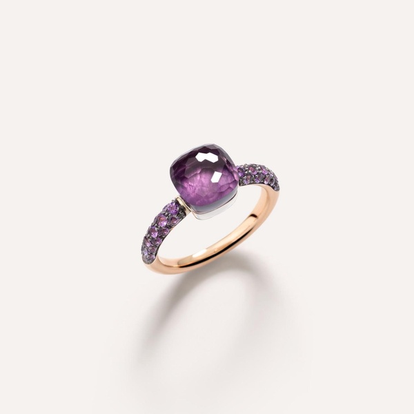 Mixed Gold, Amethyst and Jade Nudo Petit Ring