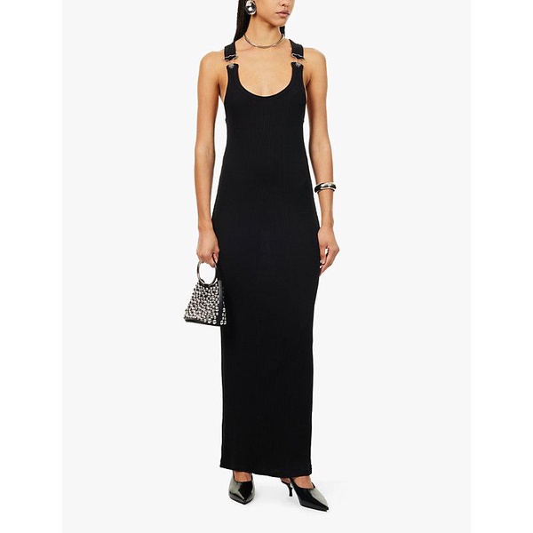 Clip-embellished scoop-neck cotton-jersey maxi dress