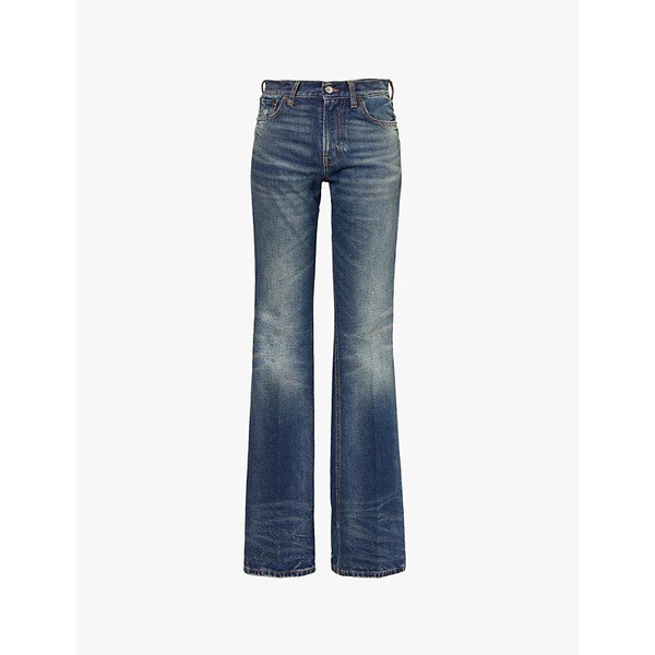 Flora logo leather-patch flared-leg mid-rise denim jeans