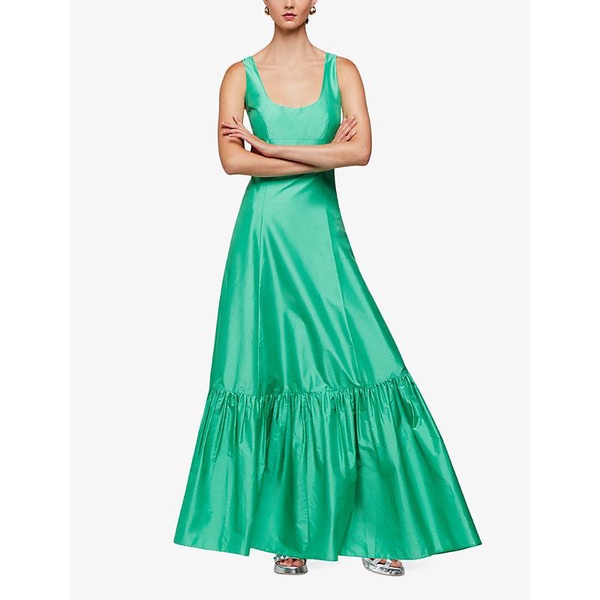 Scoop-neck frilled-hem taffeta maxi dress