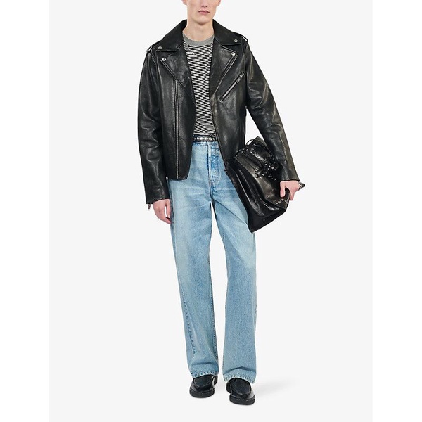 Zip-up relaxed-fit leather biker jacket