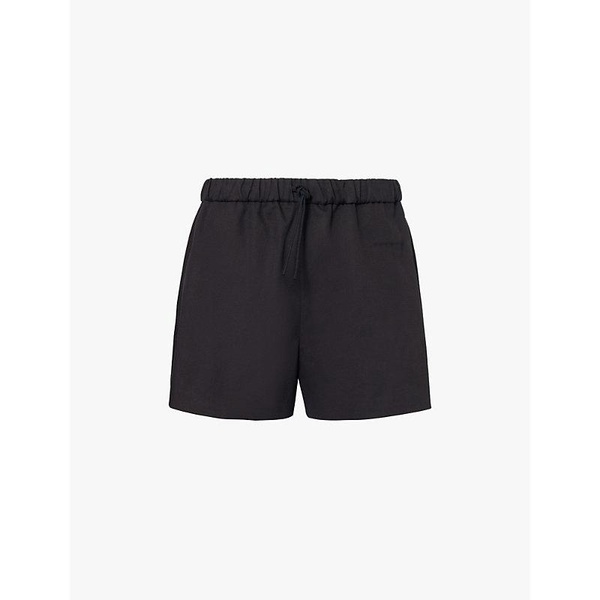 Drawstring waistband flared-leg mid-rise twill shorts