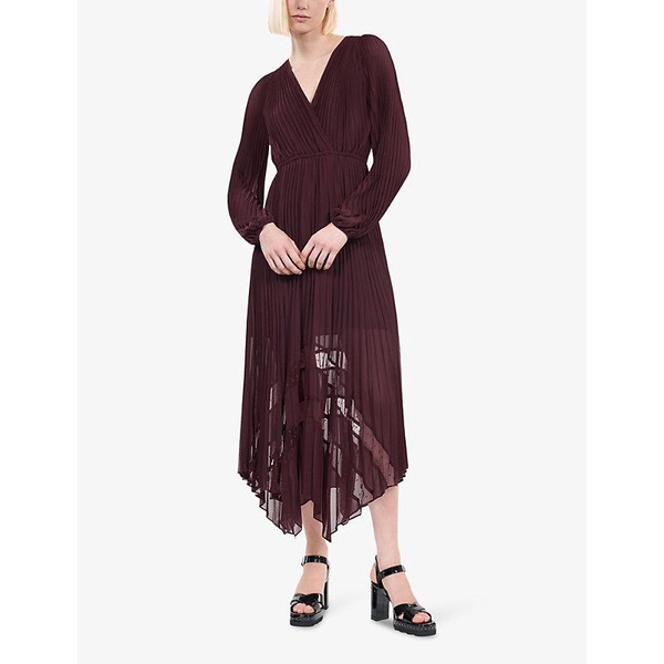 Asymmetric-hem pleated woven maxi dress