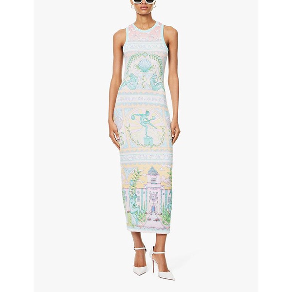 Graphic-print sleeveless stretch-woven midi dress