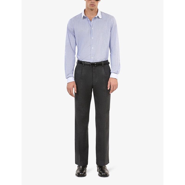 Pressed-crease straight-leg cotton-blend trousers