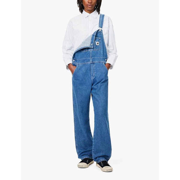 Brand-appliqué straight-leg denim dungarees