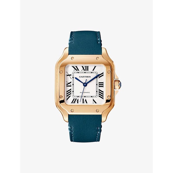 CRWGSA0038 Santos de Cartier 18ct rose-gold, sapphire and leather automatic watch