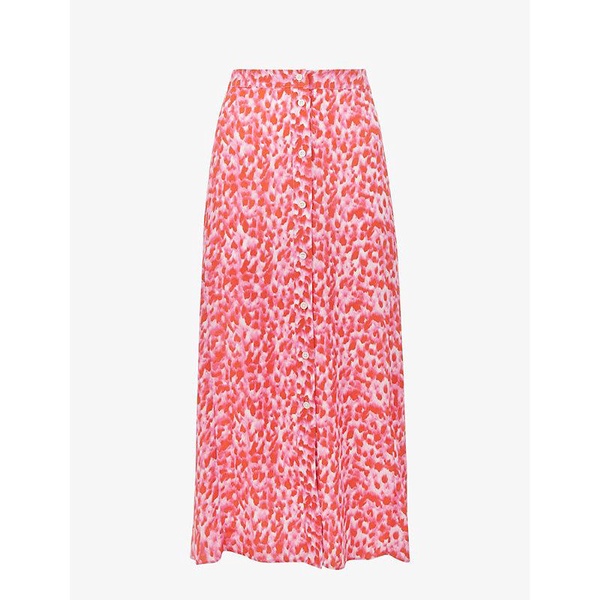 Blurred-stroke print A-line recycled viscose-blend midi skirt