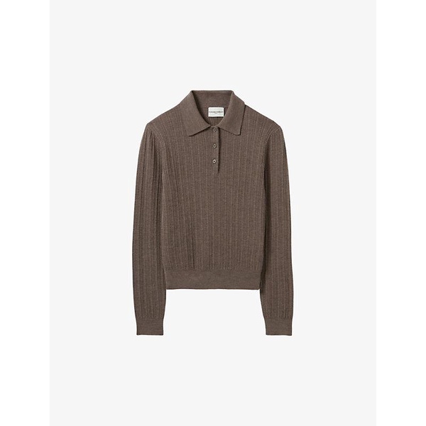 Logo-plaque ribbed wool polo jumper