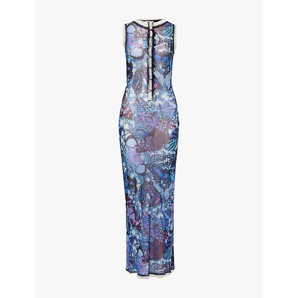 Butterfly graphic-print stretch-mesh maxi dress