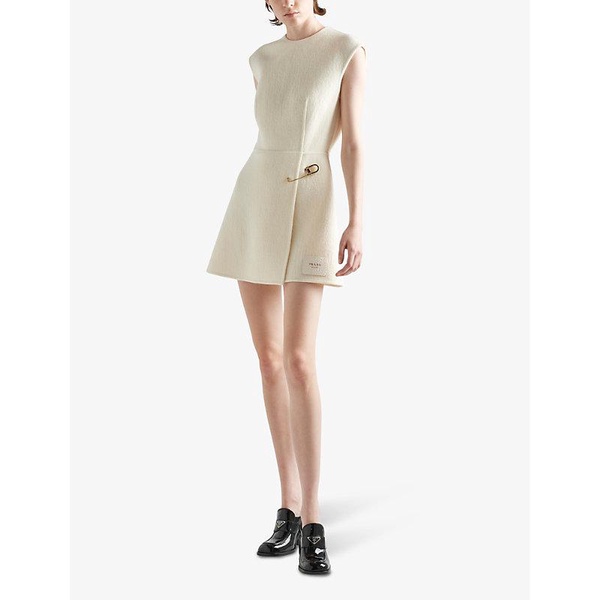 Safety-pin washed wool-blend twill mini dress