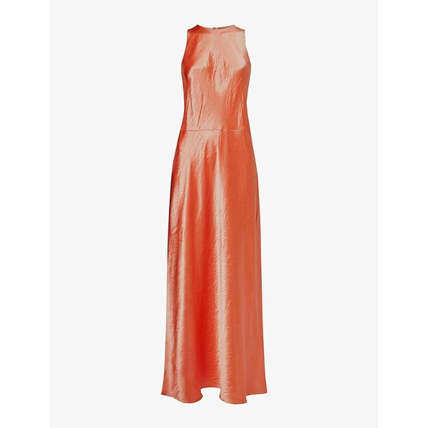 Halter-neck crease-texture satin midi dress