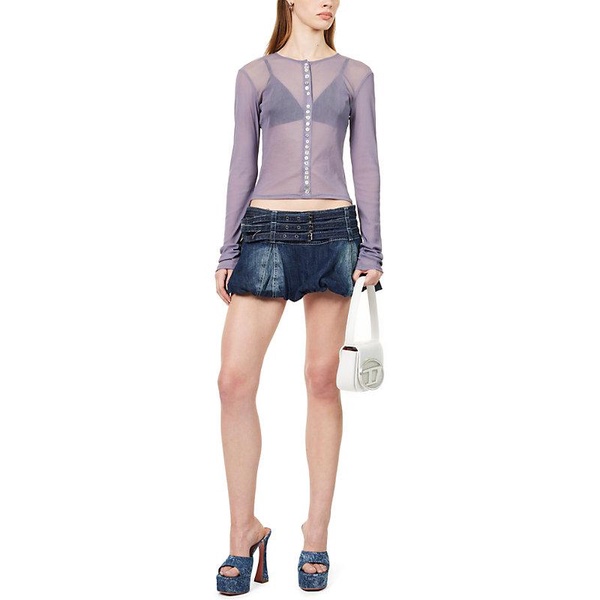 Semi-sheer round-neck mesh top